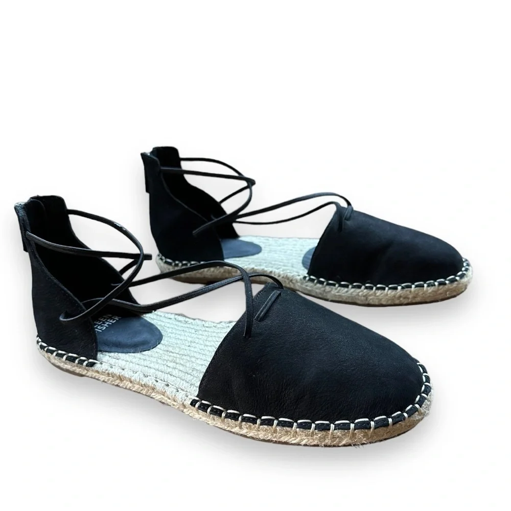 New Eileen Fisher Black Lace Leather Espadrilles | Size 7.5